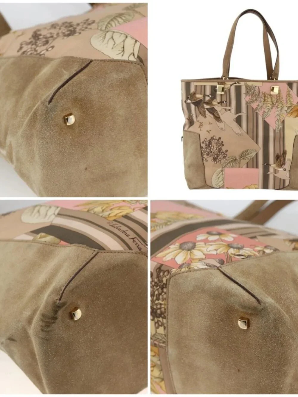 Salvatore Ferragamo Tote Bag Canvas Beige Gold Auth BA11639